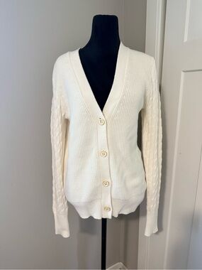 Burgess Cream Cotton Blend Cardigan Medium